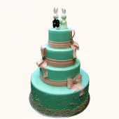 Свадебный торт зеленый с зайчиками