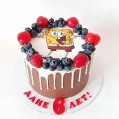 Детский торт "Губка Боб" с ягодами