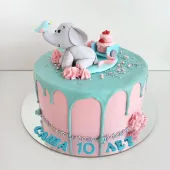 Торт "Слоненок с тележкой и птенчиком"